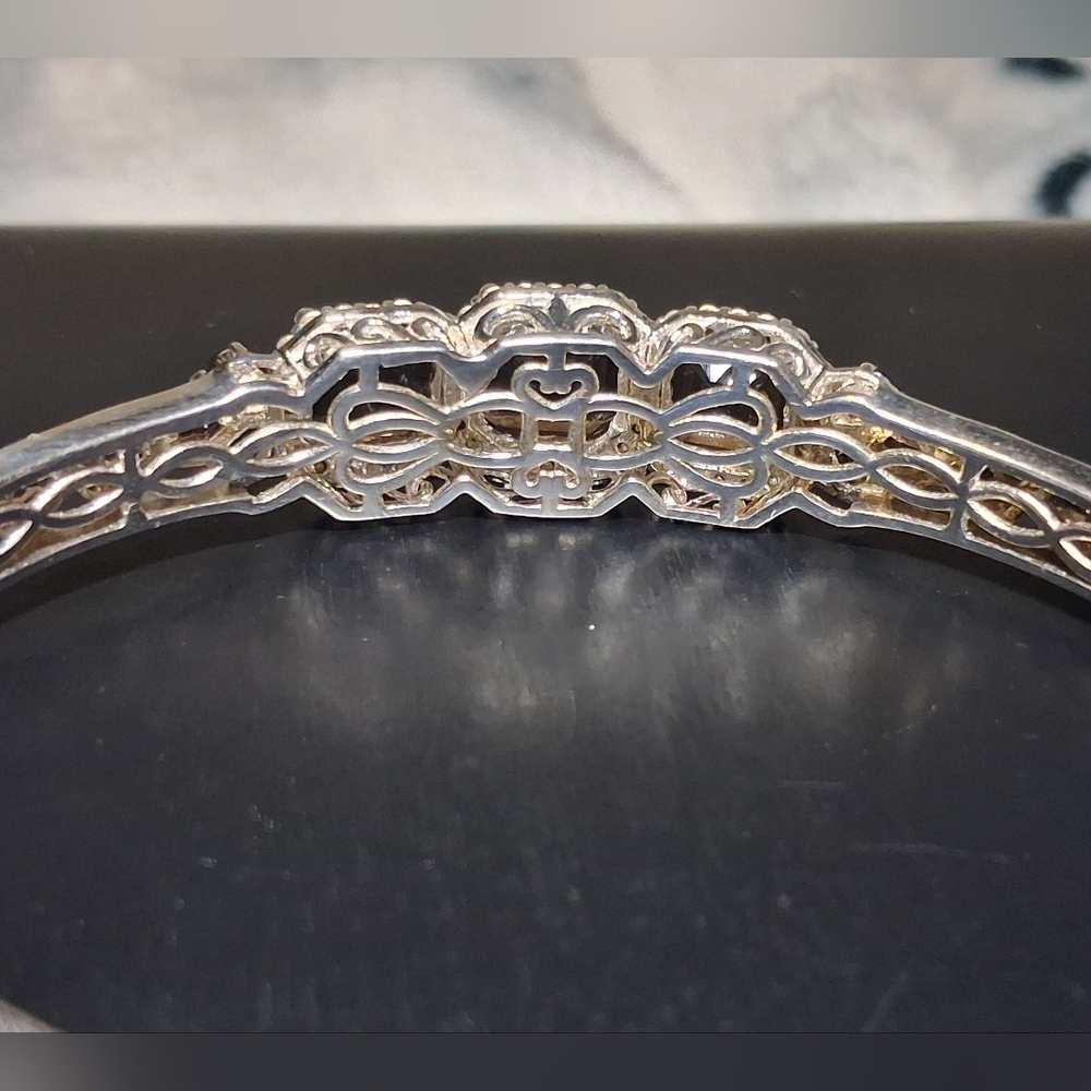 🌟SOLD🌟Smokey Quartz & Zirchon Open Cuff Sterling Silver Bracelet 11.10 cts - Picture 7 of 16
